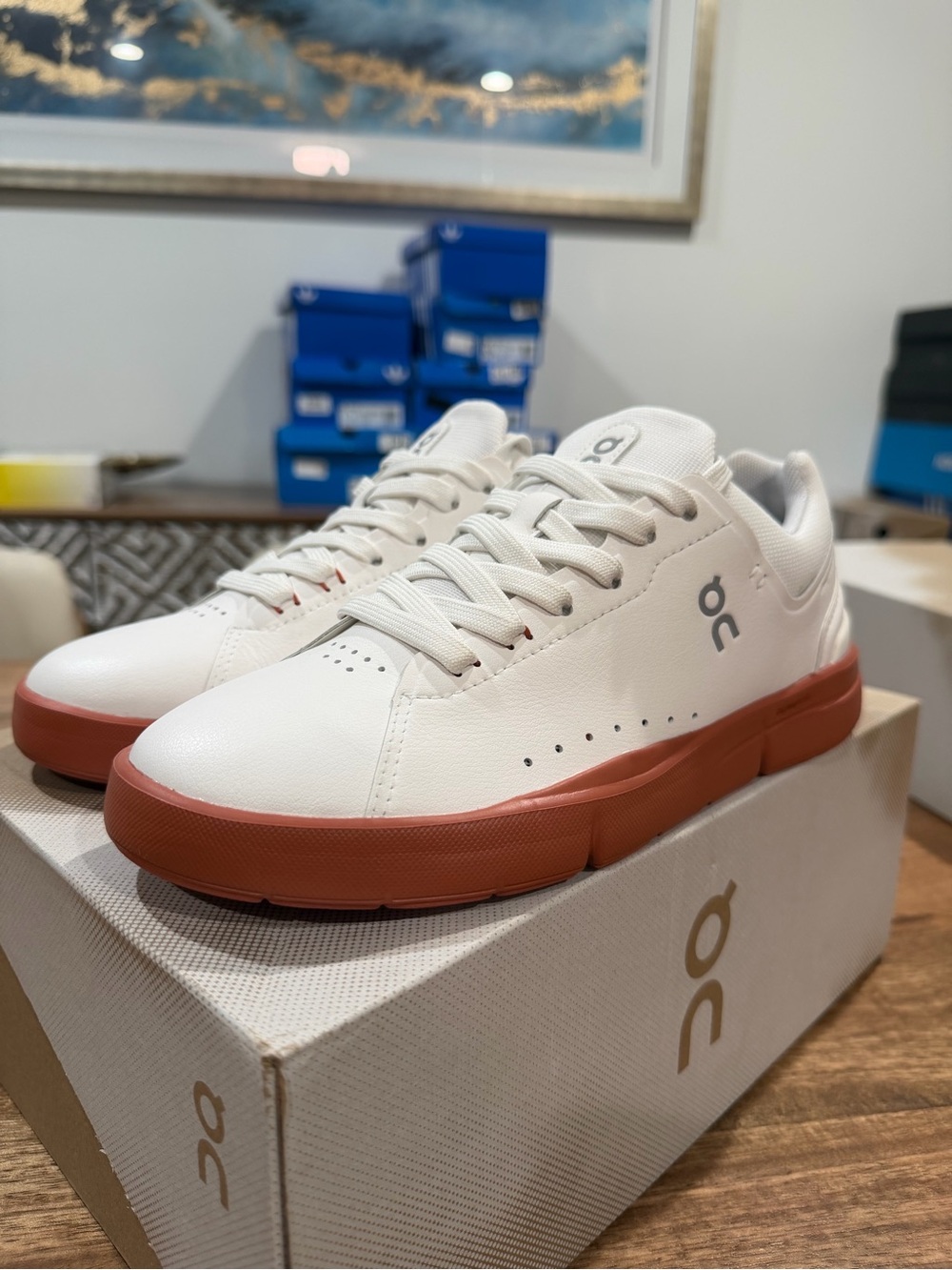 On The Roger White/Rust Leather Sneakers- Size W5.5/Y7 BNIB MSRP 200$